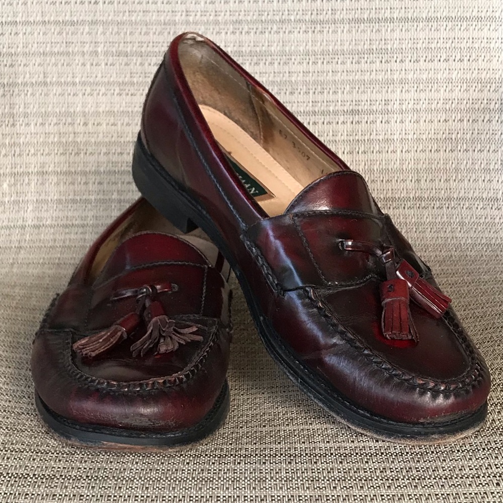 Cole Haan Pinch Tassel Loafer Burgundy Leather Shoes Size 10D
